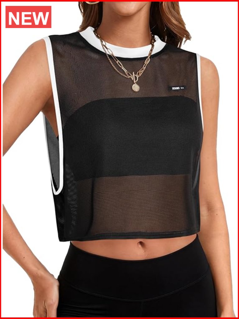 Crop Tank Top With Open Side Sleeveless Crew Neck Activewear